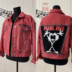Pearl Jam acid wash red denim jacket